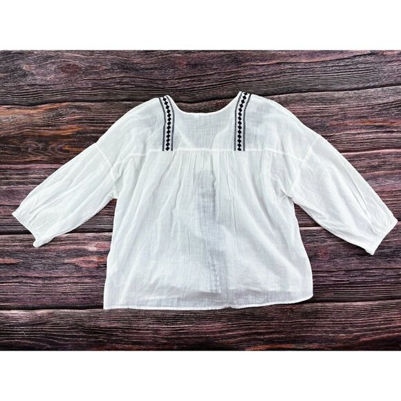 GAP Womens Sz S White Floral Embroidered Tunic Peasant Top Tassel Oversized Blue - Picture 8 of 11